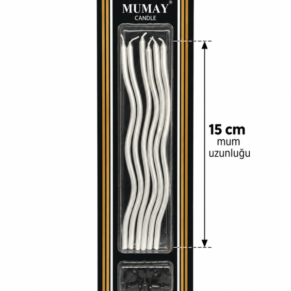 Kıvrık Mum Gümüş 15 cm