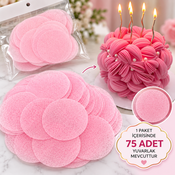 Hazır kesilmiş 5 cm yuvarlak yenilebilir kâğıt Pembe