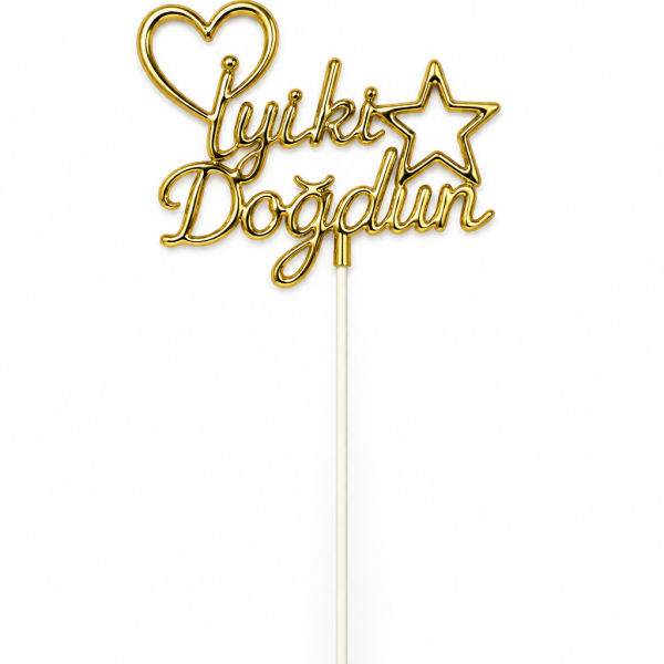 Çubuklu İyi ki doğdun pasta süsü (gold)