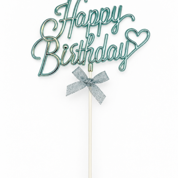Çubuklu Happy Birthday pasta süsü(mavi)