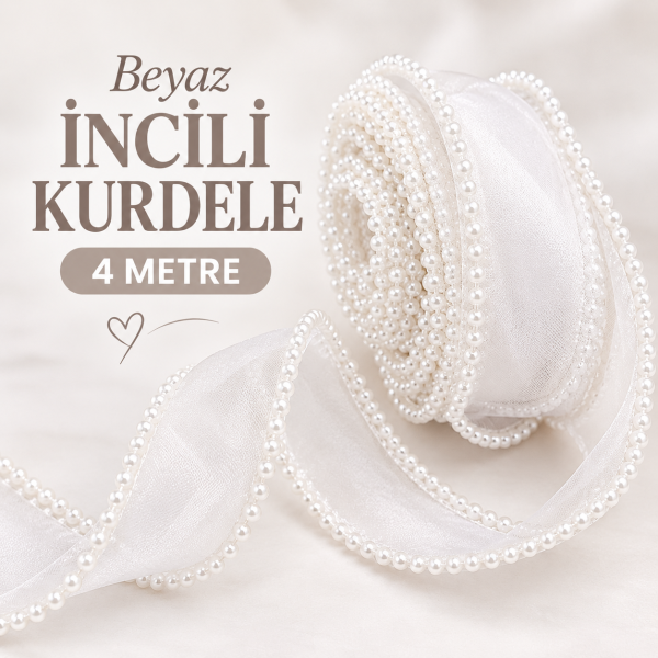 İncili Kurdela beyaz (4 metre)