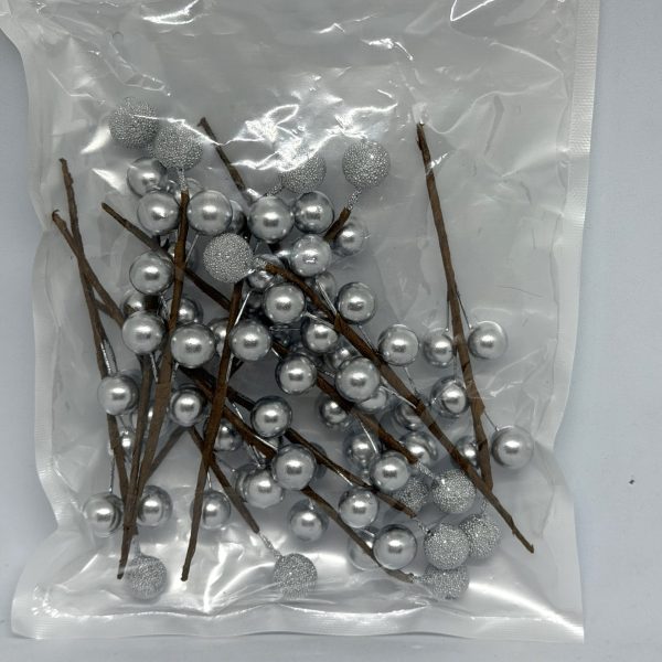 Dallı mini gümüş pasta süsleme topu