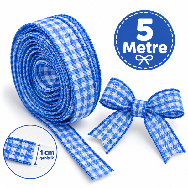 Mavi pötikare kurdele 5 metre